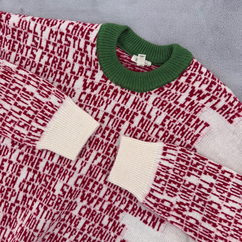 Pilcro Anthropologie Sweater Womens Medium Christmas Word Print Green Red Cream